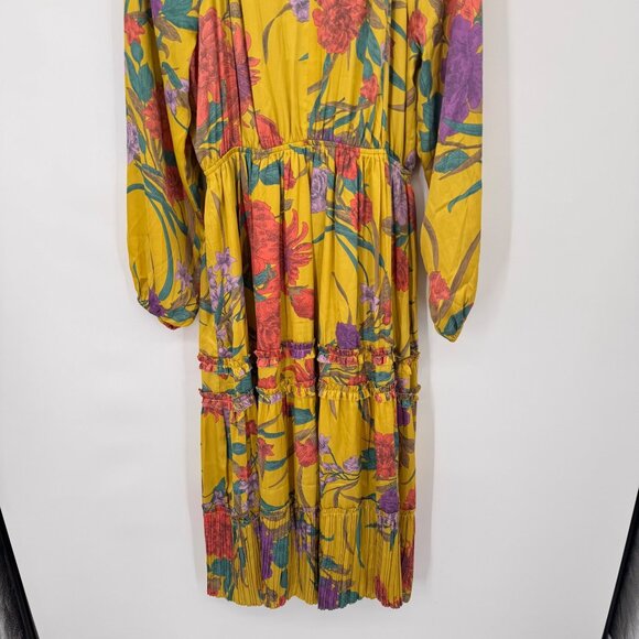 Current Air Marigold Floral Maxi Dress V-Neck womens size large long sleeve new - Picture 5 of 15
